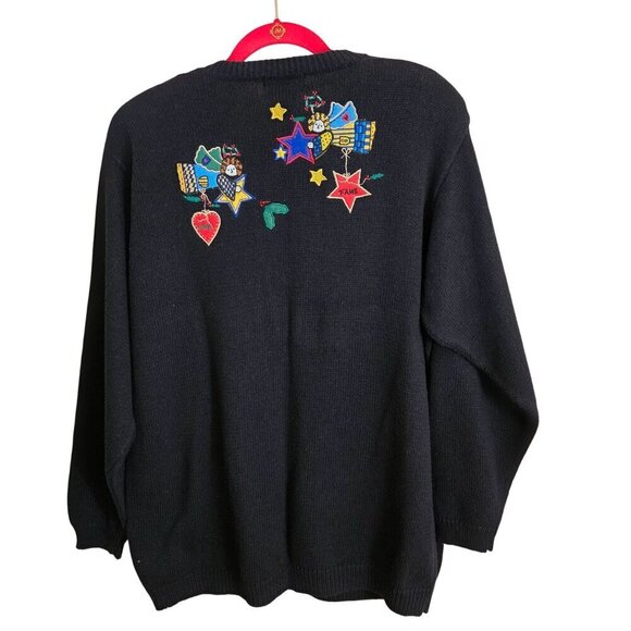 Quaker Factory Vintage Unique Angel Embroidered  V Neck Cardigan Sweater Size L - Picture 3 of 10